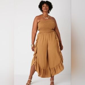 Ashley Stewart - Boho Wide Leg Palazzo Pants Whimsical Ruffle Hemline